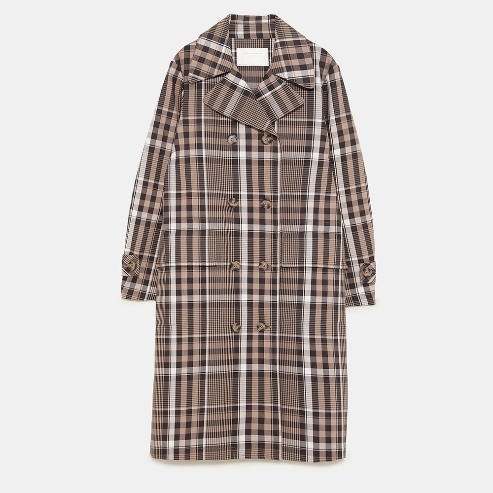 Zara Plaid Double-Breasted trench Coat